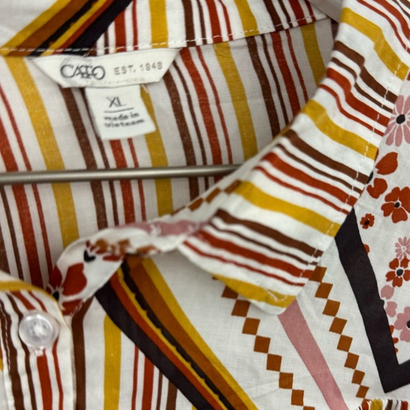 Cato Bohemian Mixed Print Button Up Blouse Shirred Cuffs Size XL - Picture 6 of 8